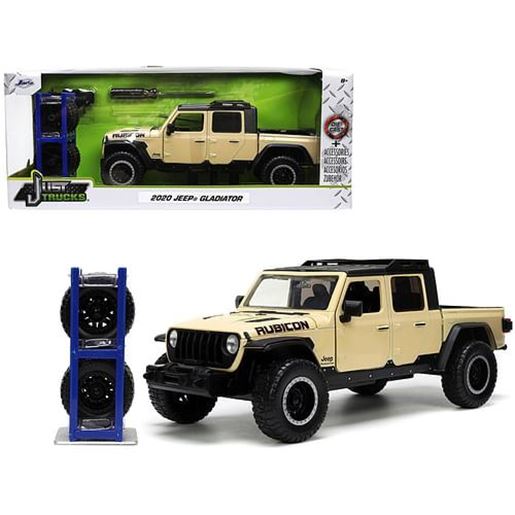 Picture of 2020 Jeep Gladiator Rubicon Pickup Truck Cream with Roof Rack with Extra Wheels "Just Trucks" Series 1/24 Diecast Model Car by Jada