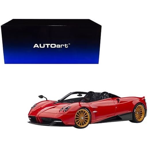 Picture of Pagani Huayra Roadster Rosso Monza Red and Carbon with Luggage Set 1/18 Model Car by Autoart