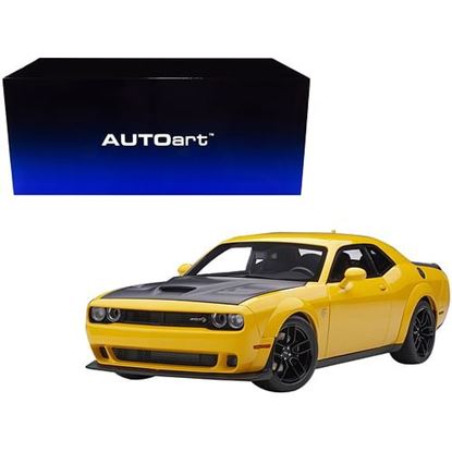 Picture of Dodge Challenger SRT Hellcat Widebody Yellow Jacket with Satin Black Hood 1/18 Model Car by Autoart