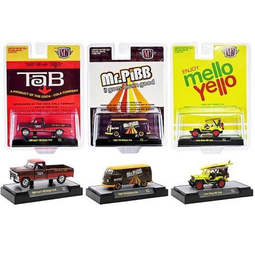 Изображение "3 Sodas" Set of 3 pieces Release 16 Limited Edition to 9600 pieces Worldwide 1/64 Diecast Model Cars by M2 Machines