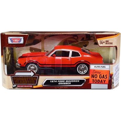 Picture of 1974 Ford Maverick Grabber Orange with Black Stripes "Forgotten Classics" Series 1/24 Diecast Model Car by Motormax