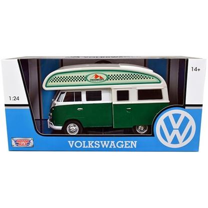 Picture of Volkswagen Type 2 (T1) Camper Van Green and White "Outdoor Camping Explore the Forest" 1/24 Diecast Model Car by Motormax