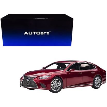 Picture of Lexus LS500h Morello Red Metallic with Chrome Wheels 1/18 Model Car by Autoart