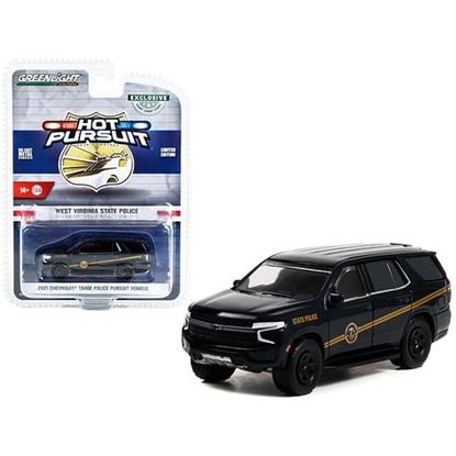 Picture of 2021 Chevrolet Tahoe Police Pursuit Vehicle (PPV) Dark Blue with Gold Stripes "West Virginia State Police" "Hobby Exclusive" 1/64 Diecast Model Car by Greenlight