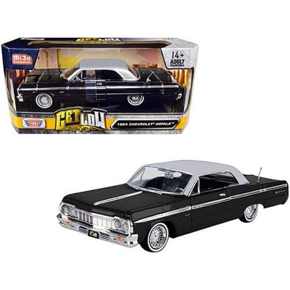 Picture of 1964 Chevrolet Impala Lowrider Hard Top Black with Silver Top "Get Low" Series 1/24 Diecast Model Car by Motormax