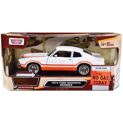 Picture of 1974 Ford Maverick Grabber White with Orange Stripes "Forgotten Classics" Series 1/24 Diecast Model Car by Motormax