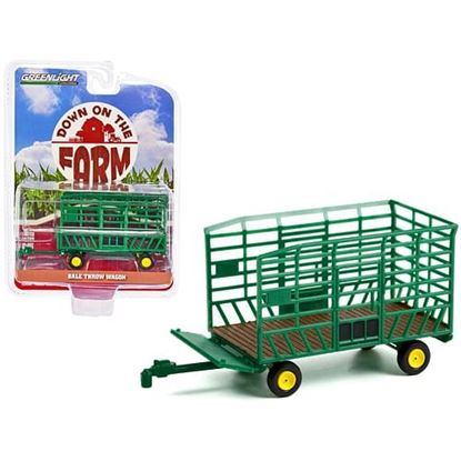 Picture of Bale Throw Wagon Green with Yellow Wheels "Down on the Farm" Series 6 1/64 Diecast Model by Greenlight