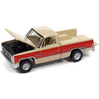 Picture of 1987 Chevrolet Silverado R10 Fleetside Pickup Truck Tan and Bright Red "Muscle Trucks" Limited Edition 1/64 Diecast Model Car by Auto World