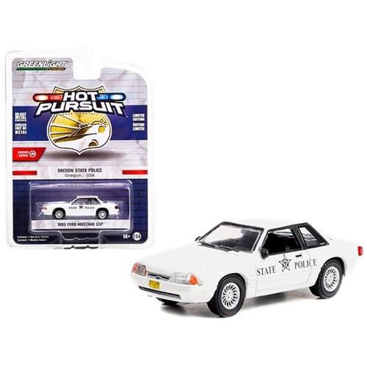 Picture of 1993 Ford Mustang SSP Police White "Oregon State Police" "Hot Pursuit" Series 41 1/64 Diecast Model Car by Greenlight