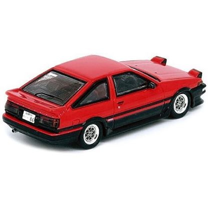 Picture of Toyota Sprinter Trueno AE86 RHD (Right Hand Drive) Red and Black with Black Stripes 1/64 Diecast Model Car by Inno Models