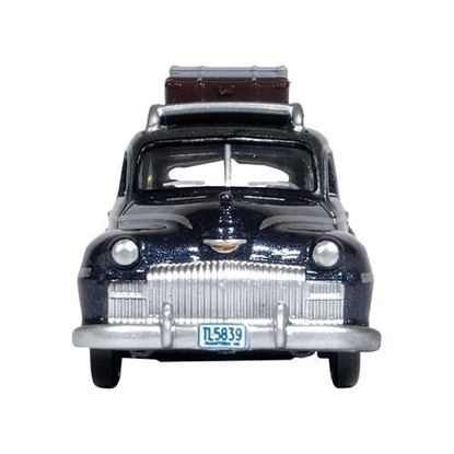 Picture of 1946 DeSoto Suburban with Roof Rack and Luggage Butterfly Blue Metallic with Crystal Gray Top 1/87 (HO) Scale Diecast Model Car by Oxford Diecast