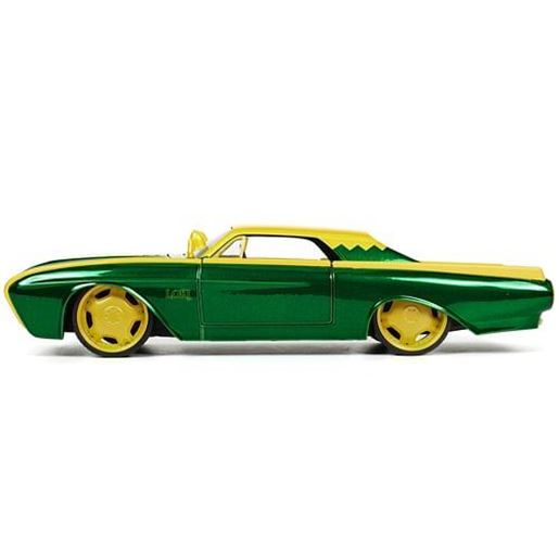 Foto de 1963 Ford Thunderbird Green and Yellow Metallic with Hood Graphics and Loki Diecast Figure "Loki" "Marvel" Series 1/24 Diecast Model Car by Jada