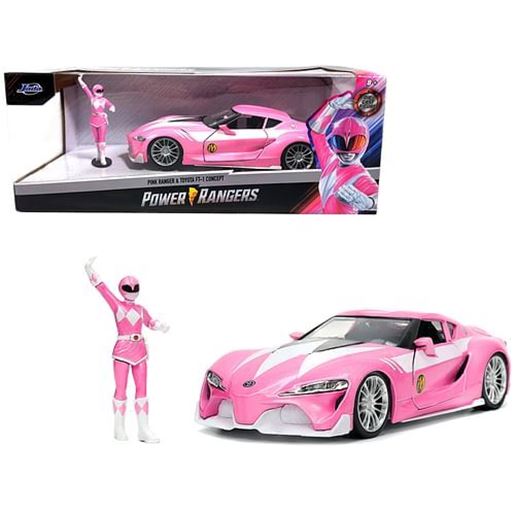 Picture of Toyota FT-1 Concept Pink Metallic and Pink Ranger Diecast Figurine "Power Rangers" "Hollywood Rides" Series 1/24 Diecast Model Car by Jada