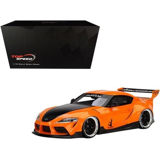 Picture of Toyota Pandem GR Supra V1.0 Orange with Black Hood 1/18 Model Car by Top Speed