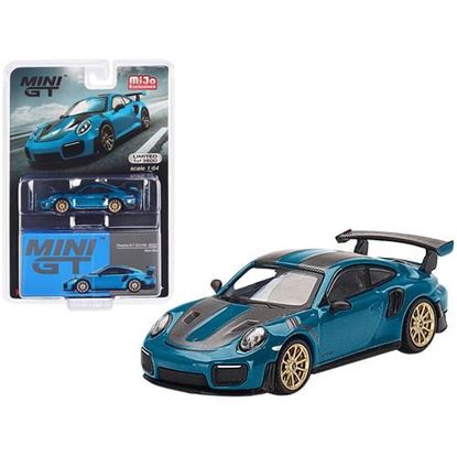 Picture of Porsche 911 GT2 RS Weissach Package Miami Blue with Carbon Stripes Limited Edition to 3600 pieces Worldwide 1/64 Diecast Model Car by True Scale Miniatures