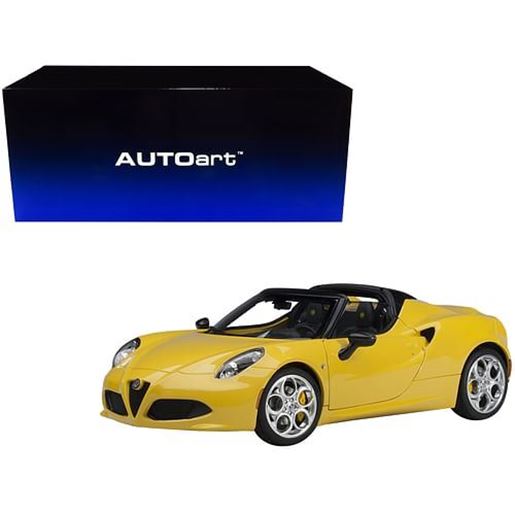 Picture of Alfa Romeo 4C Spider Convertible Giallo Prototipo Yellow with Black Top 1/18 Model Car by Autoart