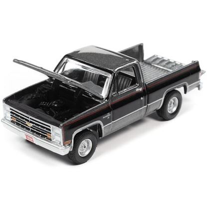 Picture of 1987 Chevrolet Silverado R10 Fleetside Pickup Truck Gray Metallic and Black "Muscle Trucks" Limited Edition 1/64 Diecast Model Car by Auto World