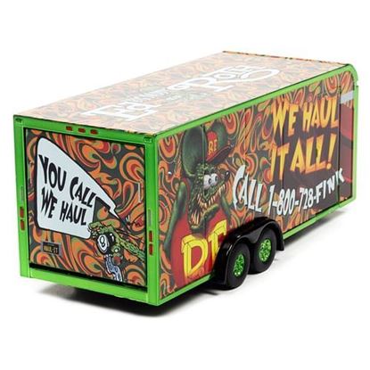 Picture of 4-Wheel Enclosed Car Trailer Green with Graphics "Rat Fink: We Haul it All!" 1/64 Diecast Model by Auto World