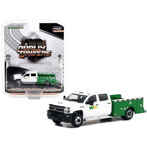 Picture of 2018 Chevrolet Silverado 3500HD Dually Service Truck White and Green "Waste Management" "Dually Drivers" Series 10 1/64 Diecast Model Car by Greenlight