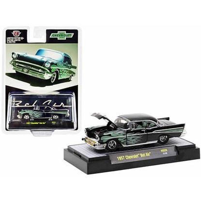 Picture of 1957 Chevrolet Bel Air Black Metallic with Green Flames Limited Edition to 8250 pieces Worldwide 1/64 Diecast Model Car by M2 Machines