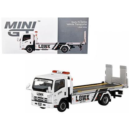 Picture of Isuzu N-Series Vehicle Flatbed Transporter RHD (Right Hand Drive) LBWK White LBWK Black 1/64 Diecast Model by True Scale Miniatures