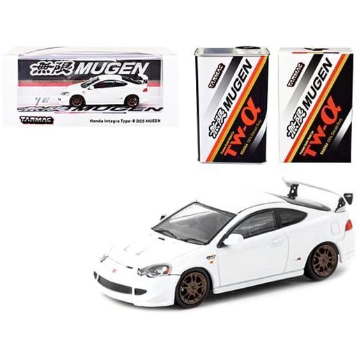 Picture of Honda Integra Type-R DC5 "MUGEN" Championship White with Metal Oil Can "Road64" Series 1/64 Diecast Model Car by Tarmac Works