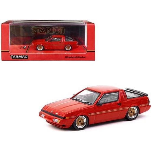 Picture of Mitsubishi Starion RHD (Right Hand Drive) Bright Red with Black Stripes "Road64" Series 1/64 Diecast Model Car by Tarmac Works