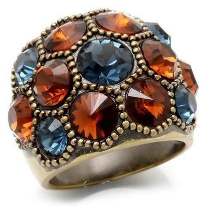Picture of 0W234 - Brass Ring Antique Copper Women Top Grade Crystal Multi Color