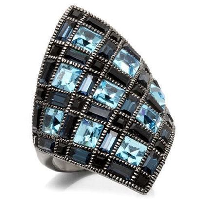 Picture of 0W235 - Brass Ring Ruthenium Women Top Grade Crystal Sea Blue