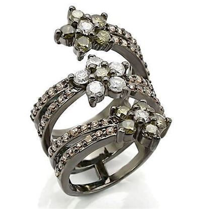 Picture of 0W293 - Brass Ring Ruthenium Women AAA Grade CZ Multi Color