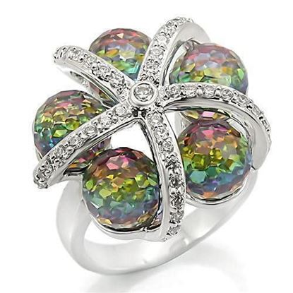 Picture of 0W299 - Brass Ring Rhodium Women Top Grade Crystal Multi Color