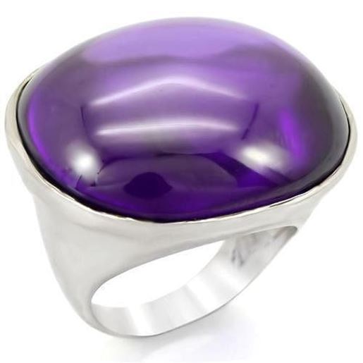 Picture of 0W345 - Brass Ring Rhodium Women Genuine Stone Amethyst