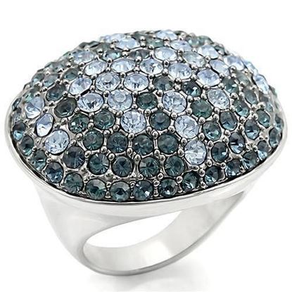 Picture of 0W347 - Brass Ring Rhodium + Ruthenium Women Top Grade Crystal Light Sapphire