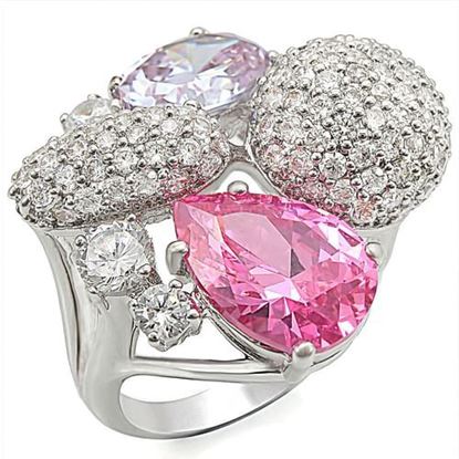 Picture of 1W021 - Brass Ring Rhodium Women AAA Grade CZ Multi Color