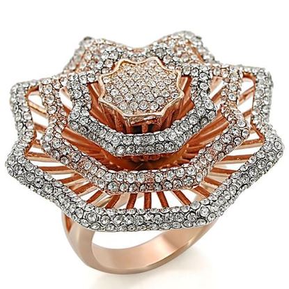 Picture of 1W023 - Brass Ring Rose Gold + Rhodium Women Top Grade Crystal Clear