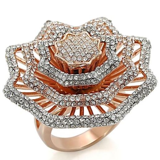 Picture of 1W023 - Brass Ring Rose Gold + Rhodium Women Top Grade Crystal Clear