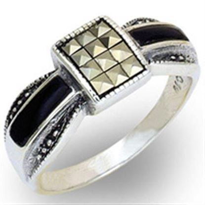 Picture of 20126 - 925 Sterling Silver Ring Antique Tone Women Semi-Precious Jet