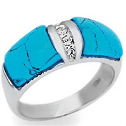 Picture of 20611 - 925 Sterling Silver Ring High-Polished Women Synthetic Sea Blue