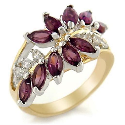 Picture of 2W001 - Brass Ring Gold+Rhodium Women Top Grade Crystal Amethyst