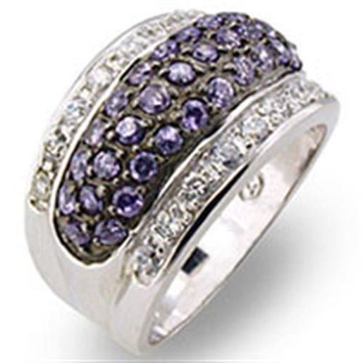 Picture of 30611 - 925 Sterling Silver Ring Rhodium + Ruthenium Women AAA Grade CZ Amethyst