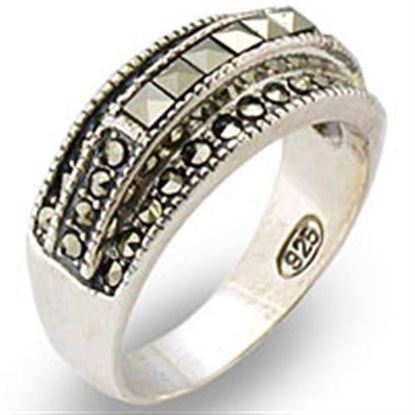 Picture of 31011 - 925 Sterling Silver Ring Antique Tone Women Semi-Precious Jet