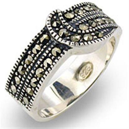 Picture of 31017 - 925 Sterling Silver Ring Antique Tone Women Semi-Precious Jet