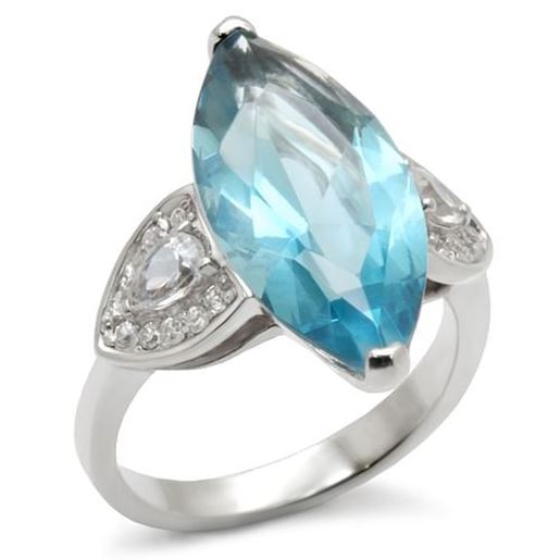 Picture of 31212 - 925 Sterling Silver Ring High-Polished Women Synthetic Sea Blue