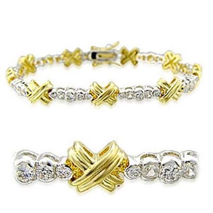 Picture of 32011 - Brass Bracelet Gold+Rhodium Women AAA Grade CZ Clear