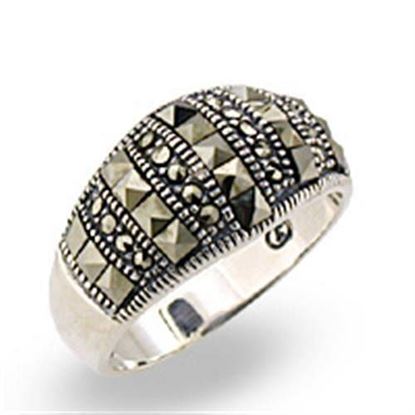 Picture of 32306 - 925 Sterling Silver Ring Antique Tone Women Semi-Precious Jet