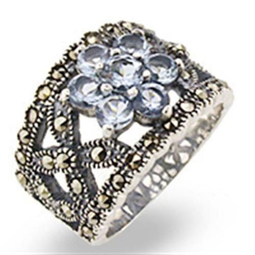 Picture of 32330 - 925 Sterling Silver Ring Antique Tone Women Synthetic Sea Blue