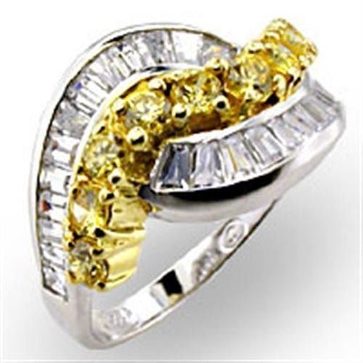 Picture of 32817 - 925 Sterling Silver Ring Reverse Two-Tone Women AAA Grade CZ Citrine