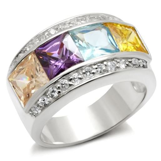 Picture of 32919 - 925 Sterling Silver Ring High-Polished Women AAA Grade CZ Multi Color