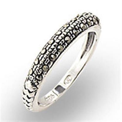 Picture of 34311 - 925 Sterling Silver Ring Antique Tone Women Semi-Precious Jet