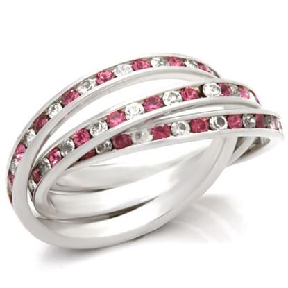 Picture of 35110 - 925 Sterling Silver Ring High-Polished Women Top Grade Crystal Rose